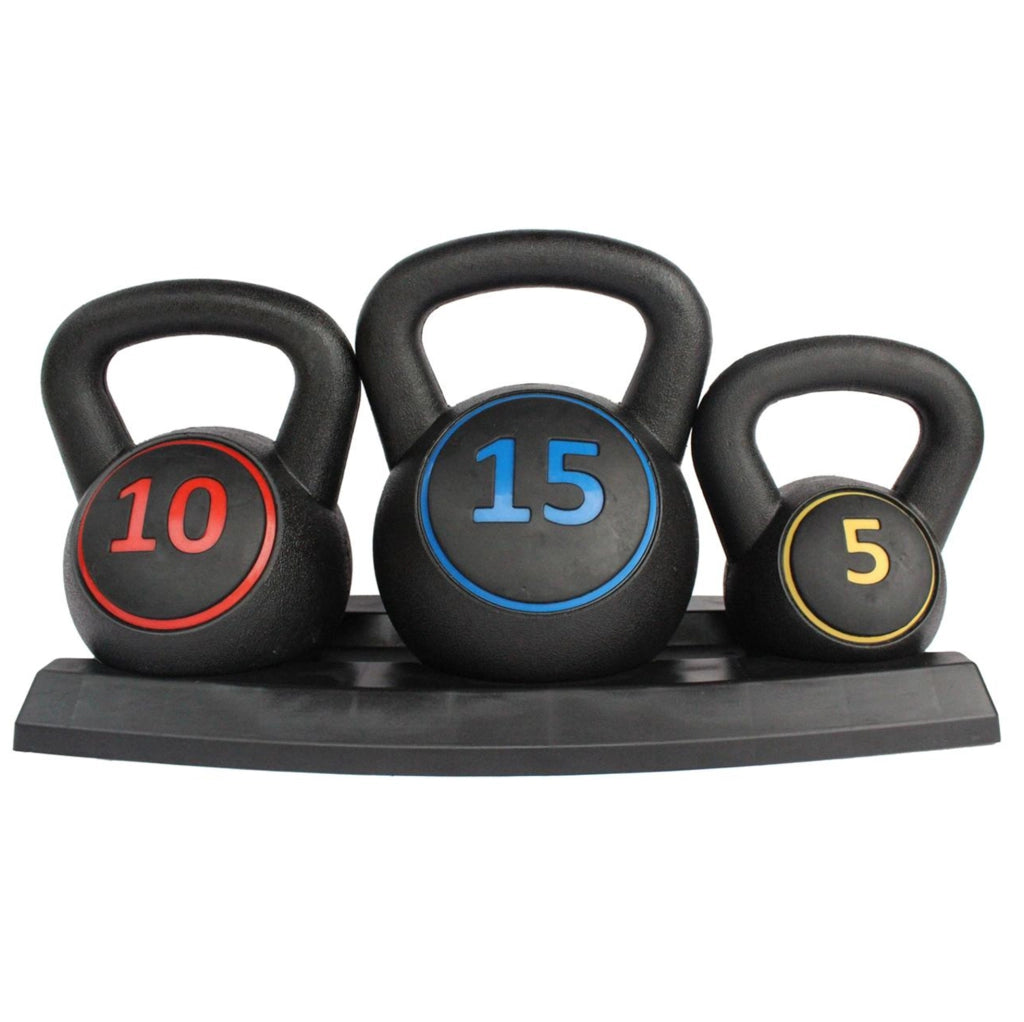 KETTLEBELL Set da 3 pezzi 2,27/4,54/6,8 kg Nero con base in gomma