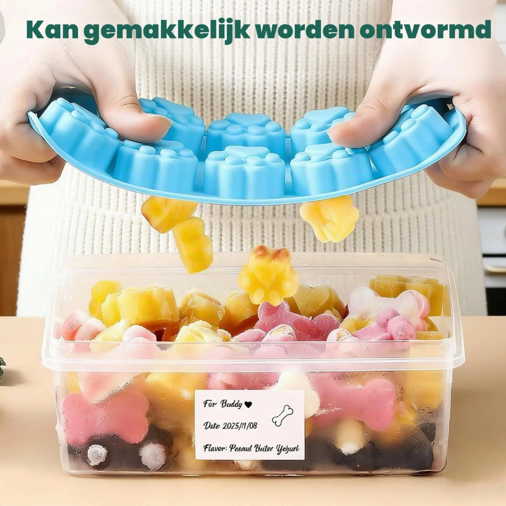 Set di 4 stampi in silicone per snack per cani, con scatola e pinza inclusi