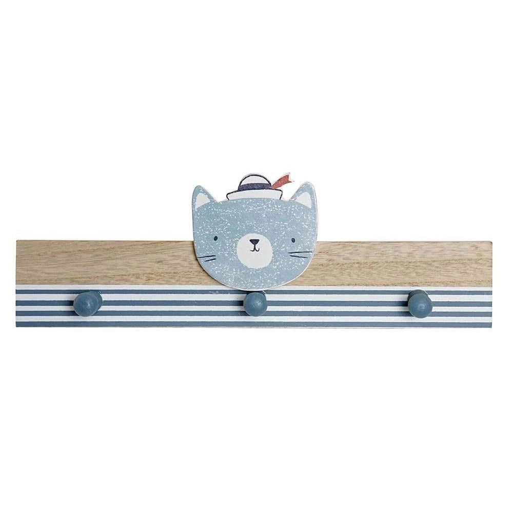 Gruccia per abiti in legno con 3 ganci, decorazione a forma di gatto, dimensioni 33x11 cm