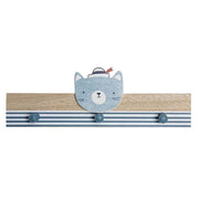 Gruccia per abiti in legno con 3 ganci, decorazione a forma di gatto, dimensioni 33x11 cm
