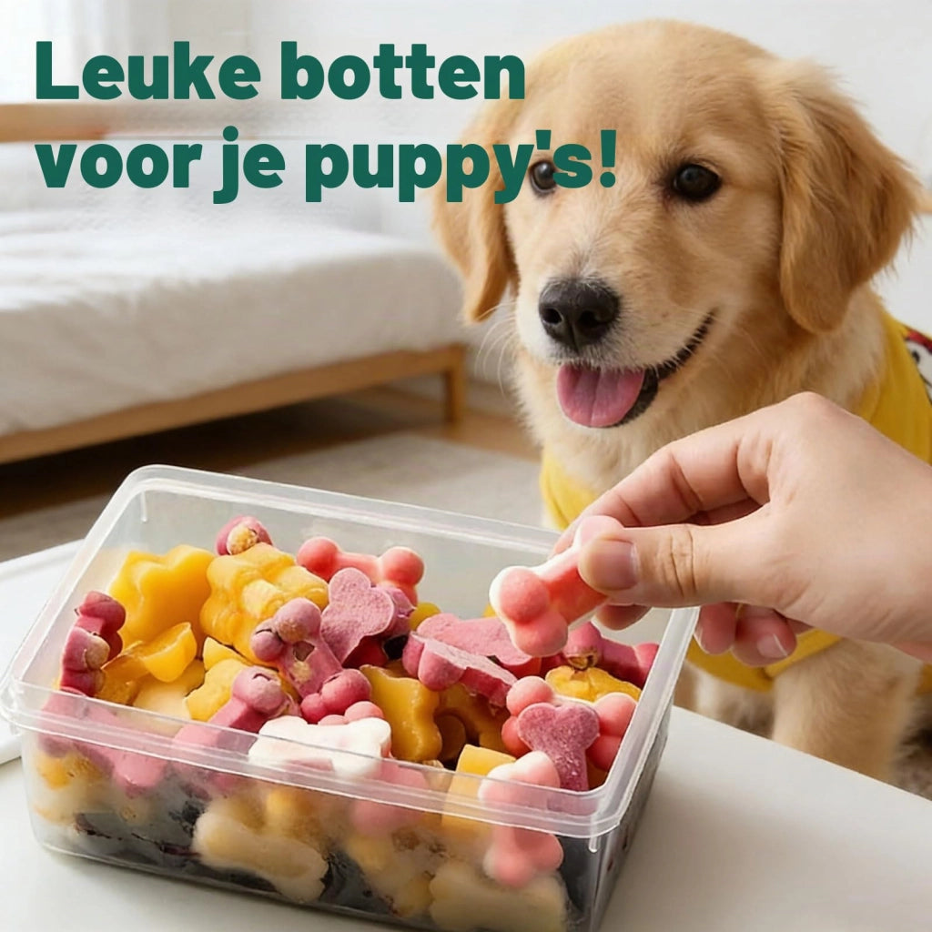Set di 4 stampi in silicone per snack per cani, con scatola e pinza inclusi