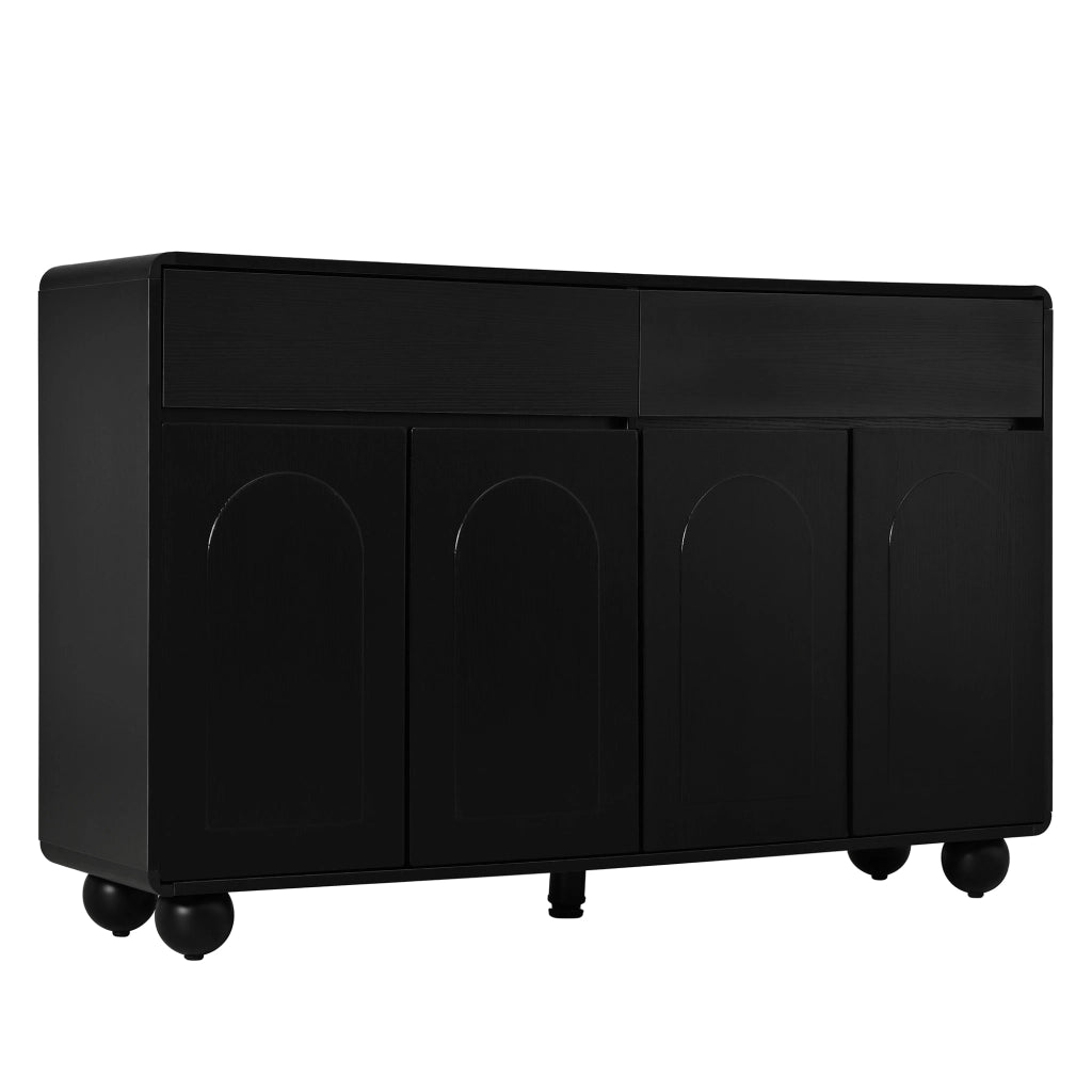 Credenza 140 × 38 × 89 cm con 4 ante e 2 cassetti in MDF e pannelli di particelle nera con ripiani regolabili