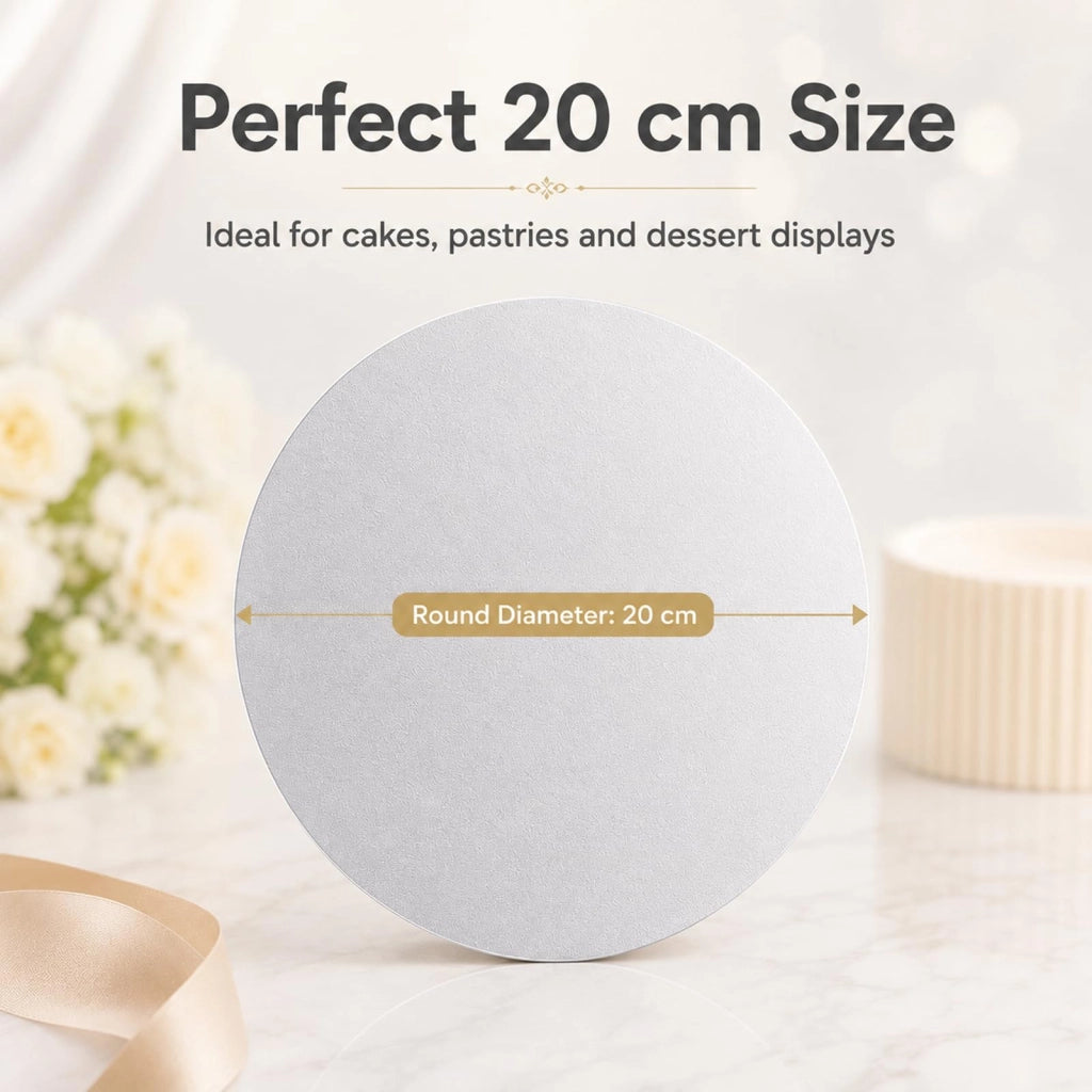 Piatto per torte rotondo, diametro 20 cm, colore argento, in cartone, monouso, confezione singola