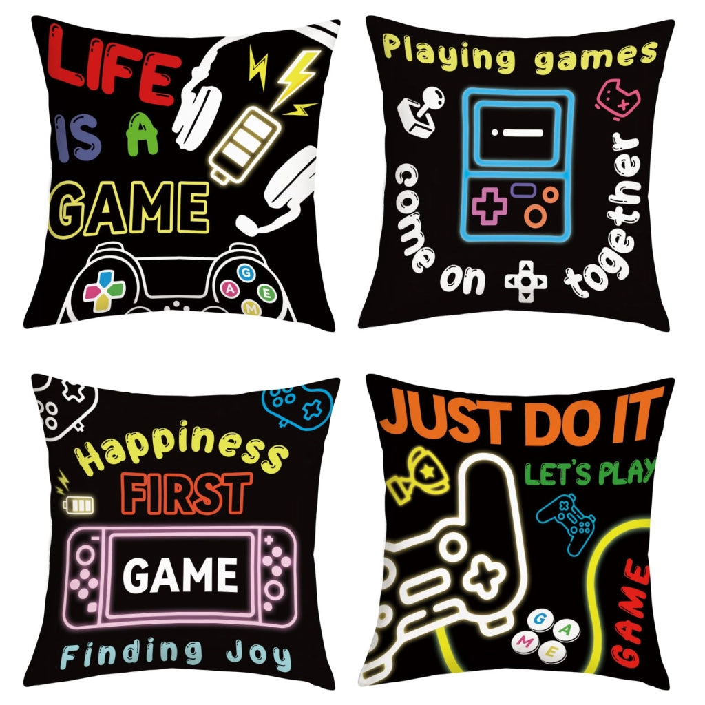 Coperte per cuscini da gaming, 45x45 cm, set da 4, con motivo a controller