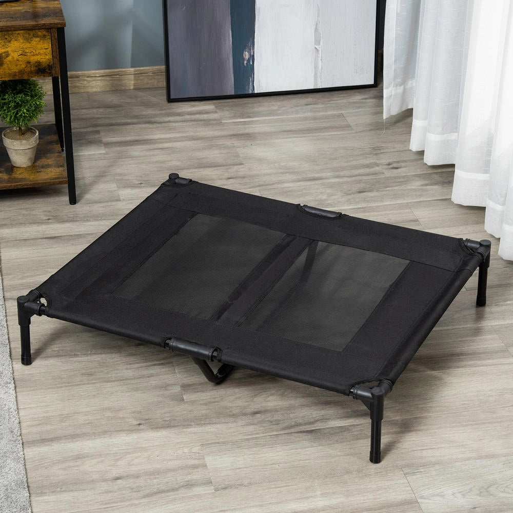 Brandina per Cani Grandi Rialzata in Metallo e Tessuto Oxford con Borsa di Trasporto, Letto Traspirante per Casa e Giardino, 92x76x18cm, Nero