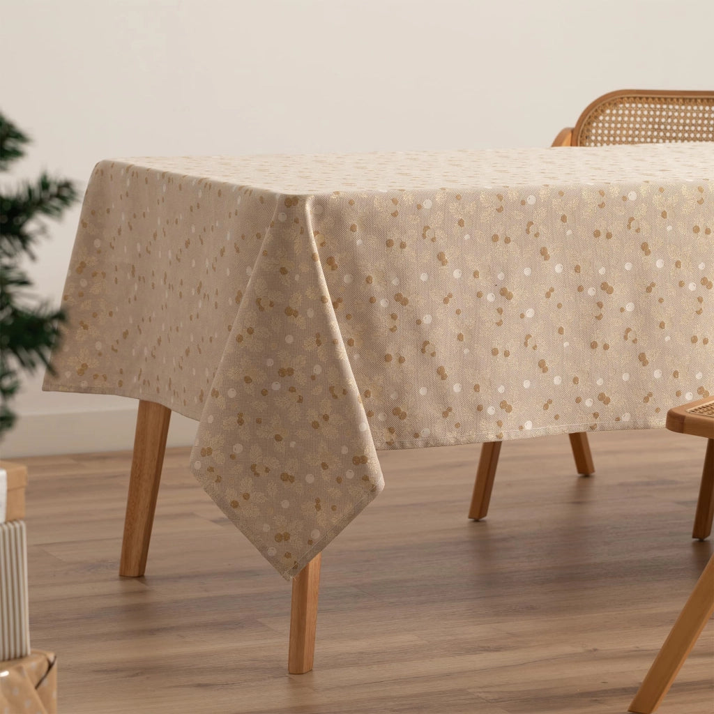 Tovaglia in tessuto jacquard, 140x100 cm, beige/oro, decorazione natalizia