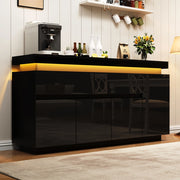 Credenza 140 × 35 × 72,5 cm con 4 ante 2 cassetti ripiani regolabili LED USB in truciolare nero lucido