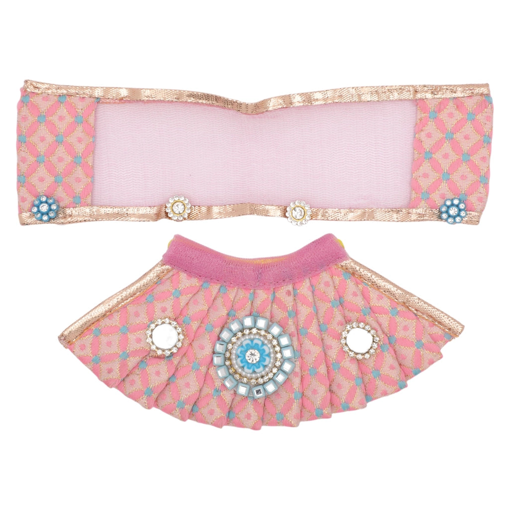 Set di abiti per puja, Laxmi Ganesh, 2 pollici, rosa chiaro, stile tradizionale