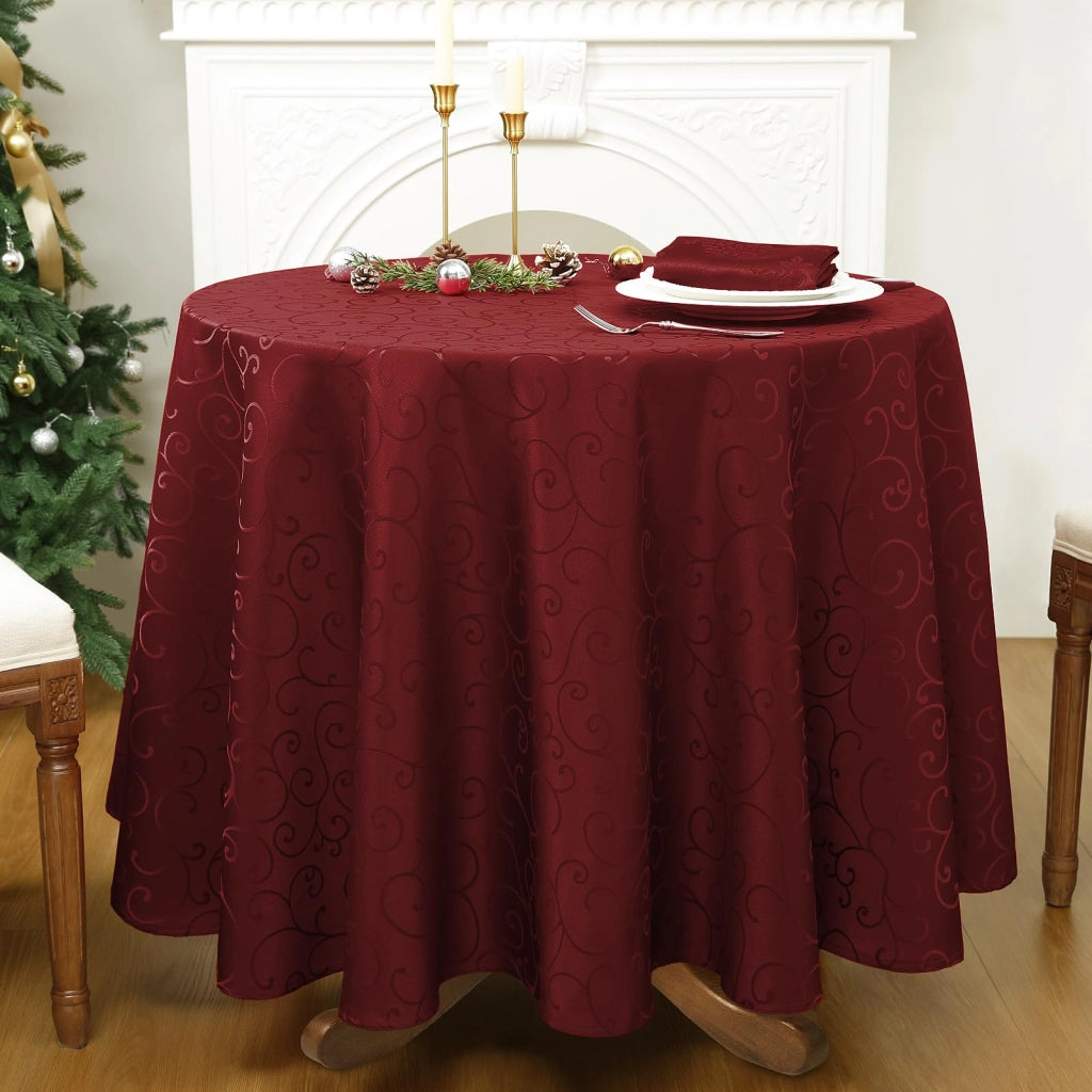 Tovaglia rotonda in tessuto jacquard, diametro 200 cm, colore rosso, idrorepellente