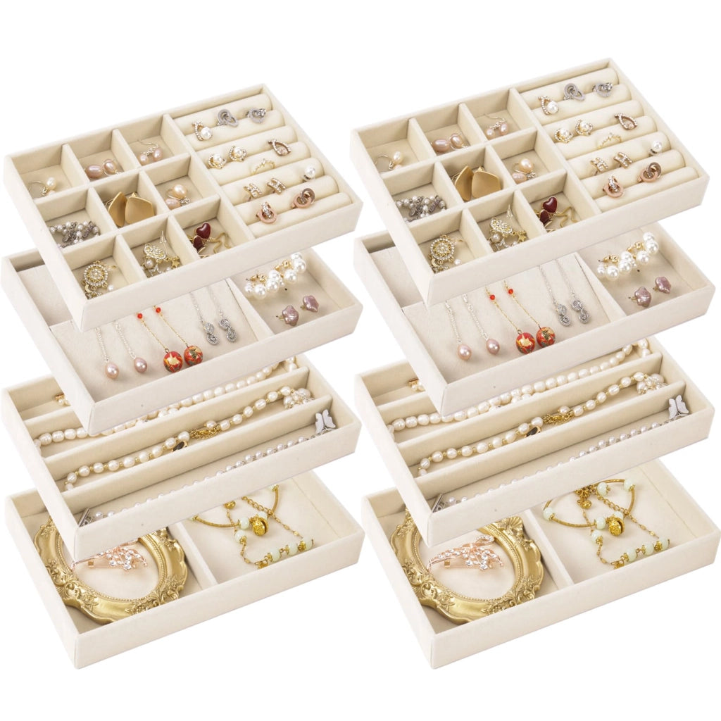 Organizzatori per gioielli, in velluto, set da 8, color beige