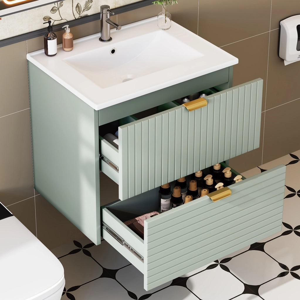 MOBILE BAGNO Sospeso con lavabo 61x46x57 cm MDF e ceramica verde menta