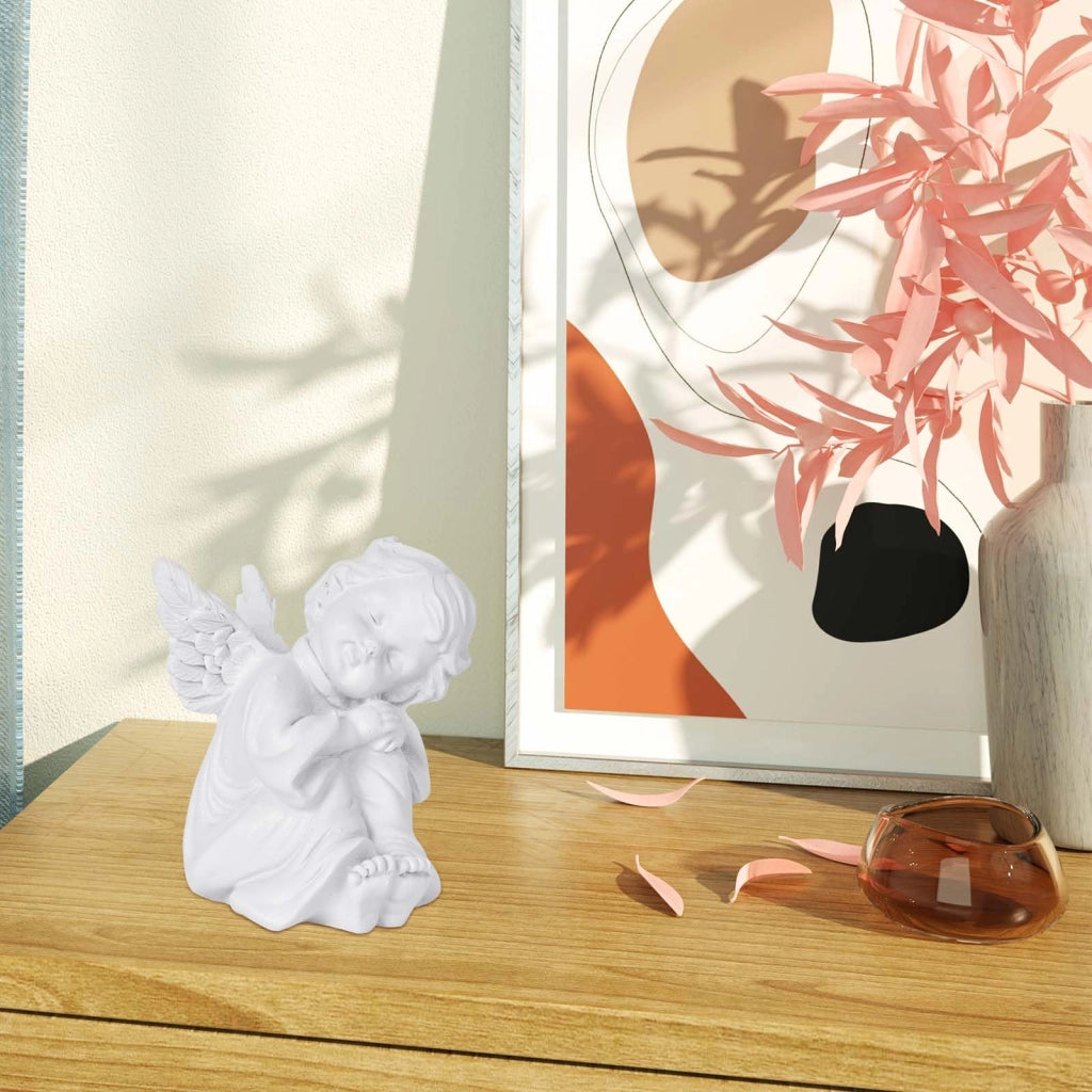 Angelo custode dormiente in resina, 5,5 x 6 cm, bianco