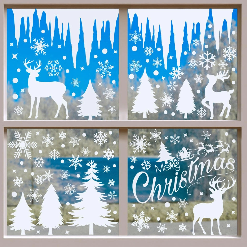 Adesivi per finestre, tema natalizio, fiocchi di neve, PVC, 9 fogli, 200 pezzi