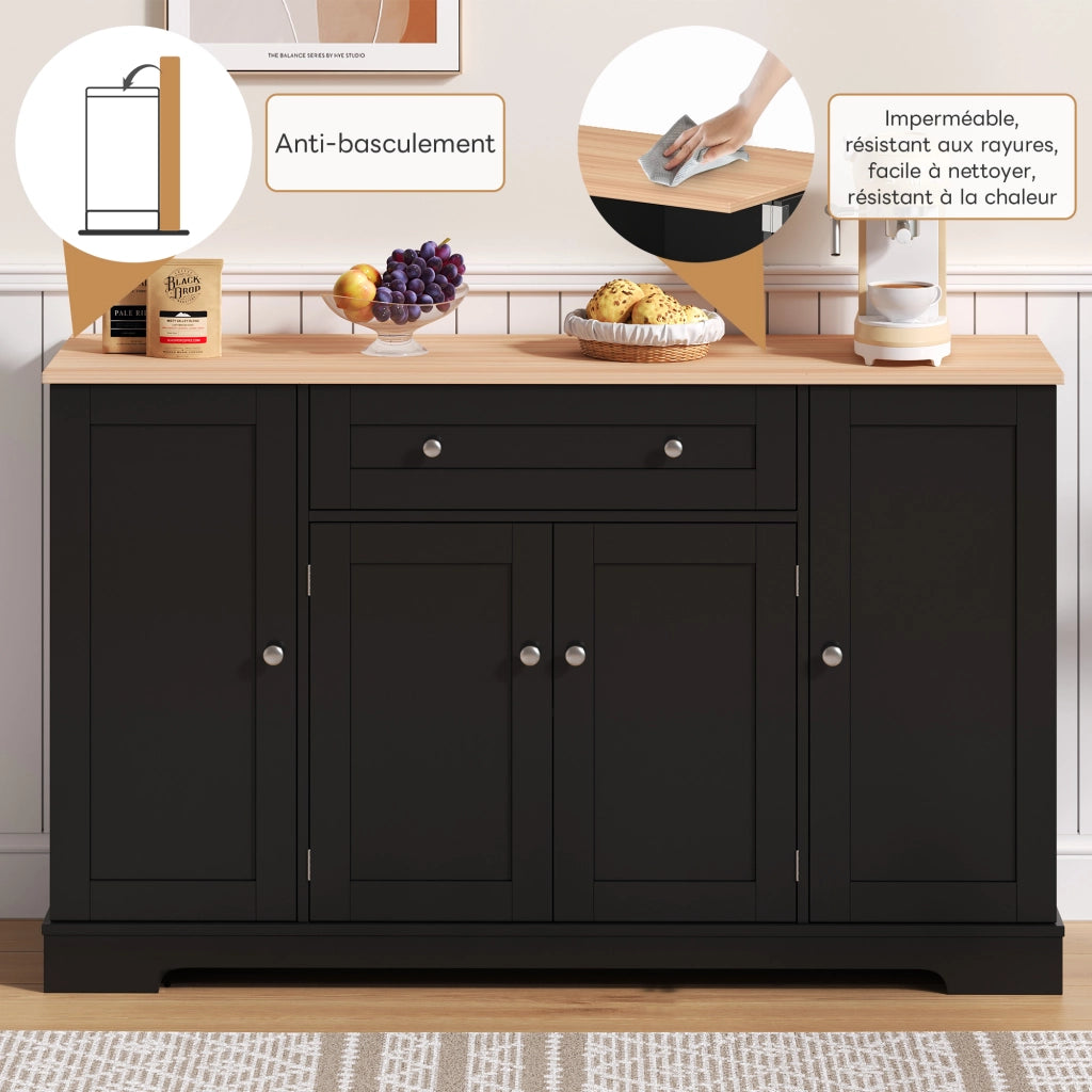 Credenza da cucina con cassetto vani con ante e ripiani regolabili in MDF nero con sistema antiribaltamento