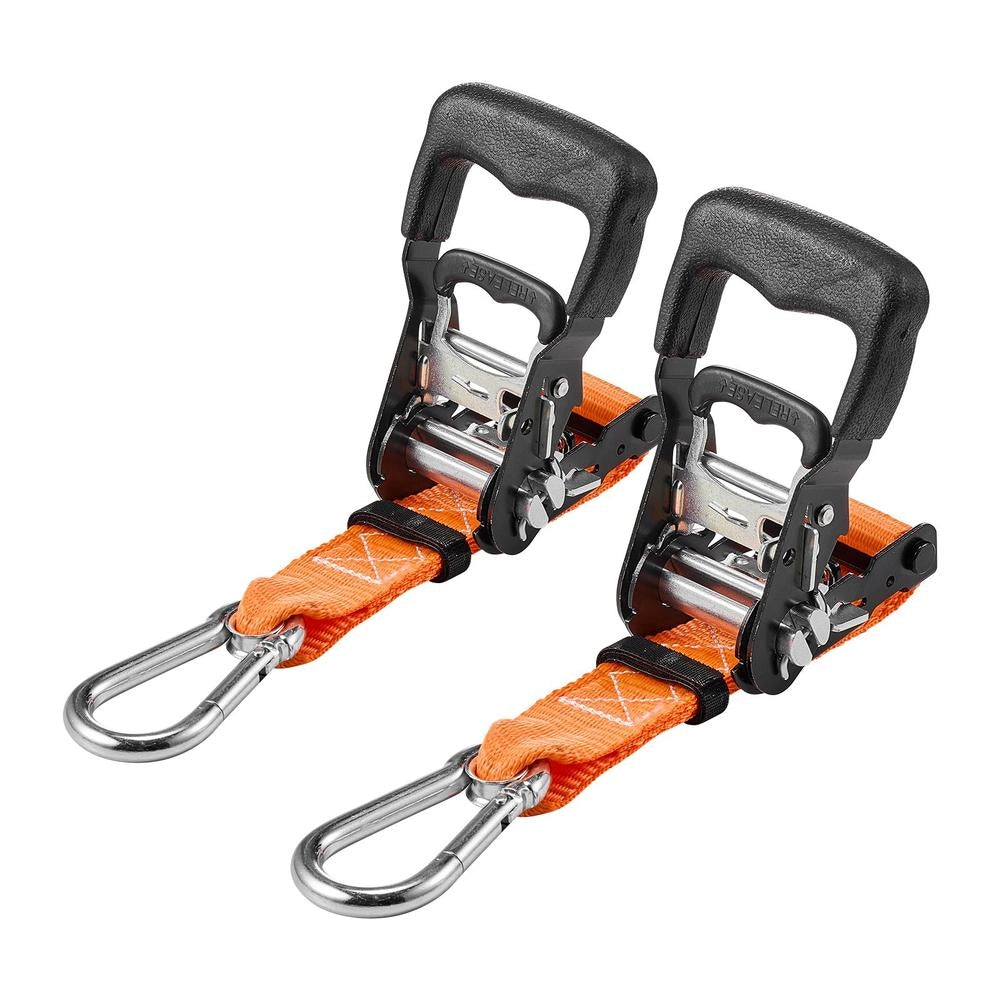 Set 2 Cinghie di Fissaggio 38,1 mm x 1,8 m QL3801 con Moschettoni Robuste Cinghie Ancoraggio 1100 kg per Trasporto Rimorchi Moto