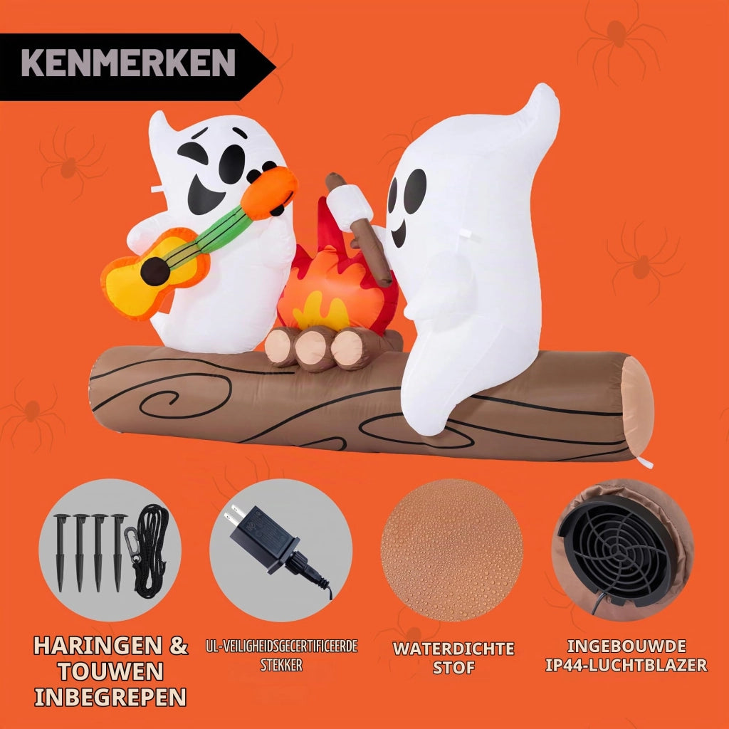 Spaventapasseri gonfiabile per Halloween, altezza 1,8 metri, con falò a LED