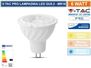 V-TAC PRO VT-257 LAMPADINA LED GU5.3 (MR16) 6W FARETTO SPOTLIGHT CHIP SAMSUNG - Colore Luce:Bianco Caldo
