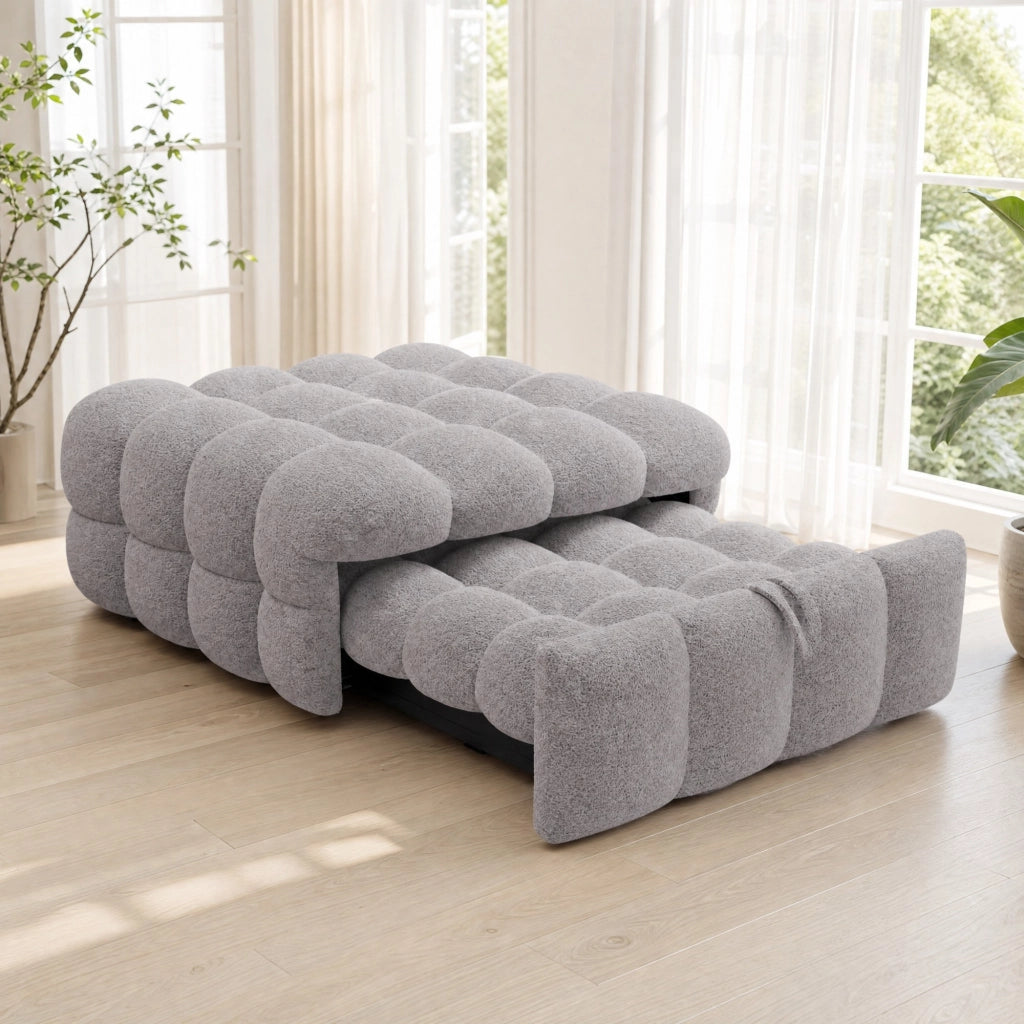 Letto singolo trasformabile 2 in 1 in bouclé grigio 183 × 76 × 42 cm con imbottitura in schiuma