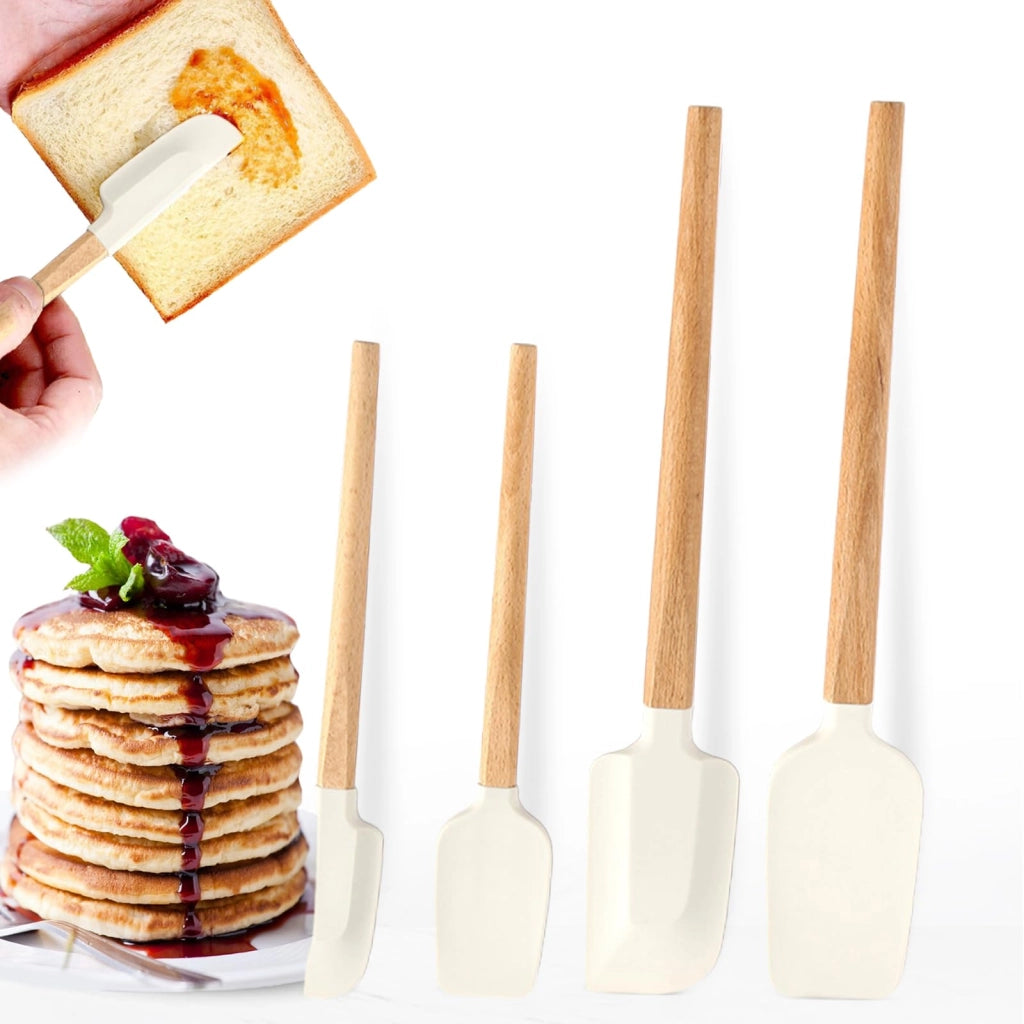 Set di 4 spatole in silicone per impastare, con manico in legno, senza BPA, antiaderenti