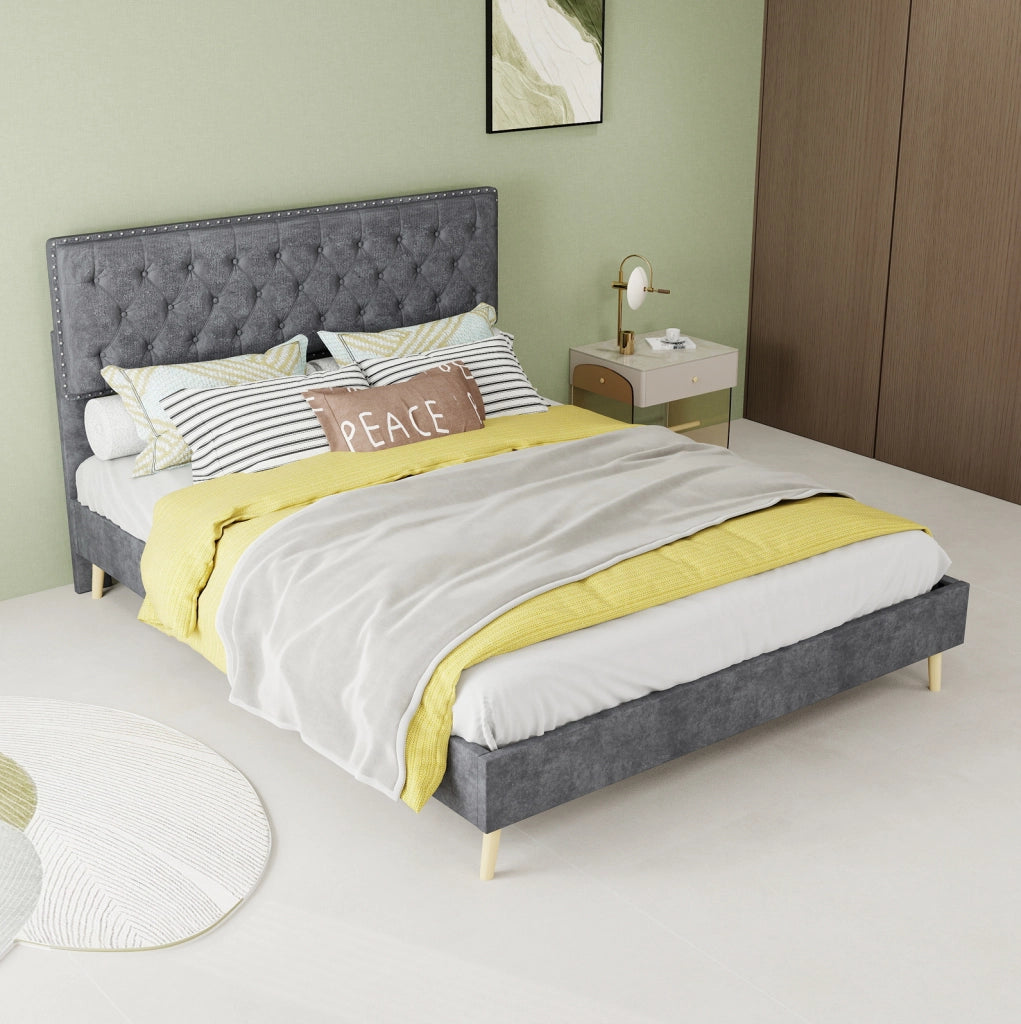 Letto imbottito grigio 140 x 200 cm con materasso incluso