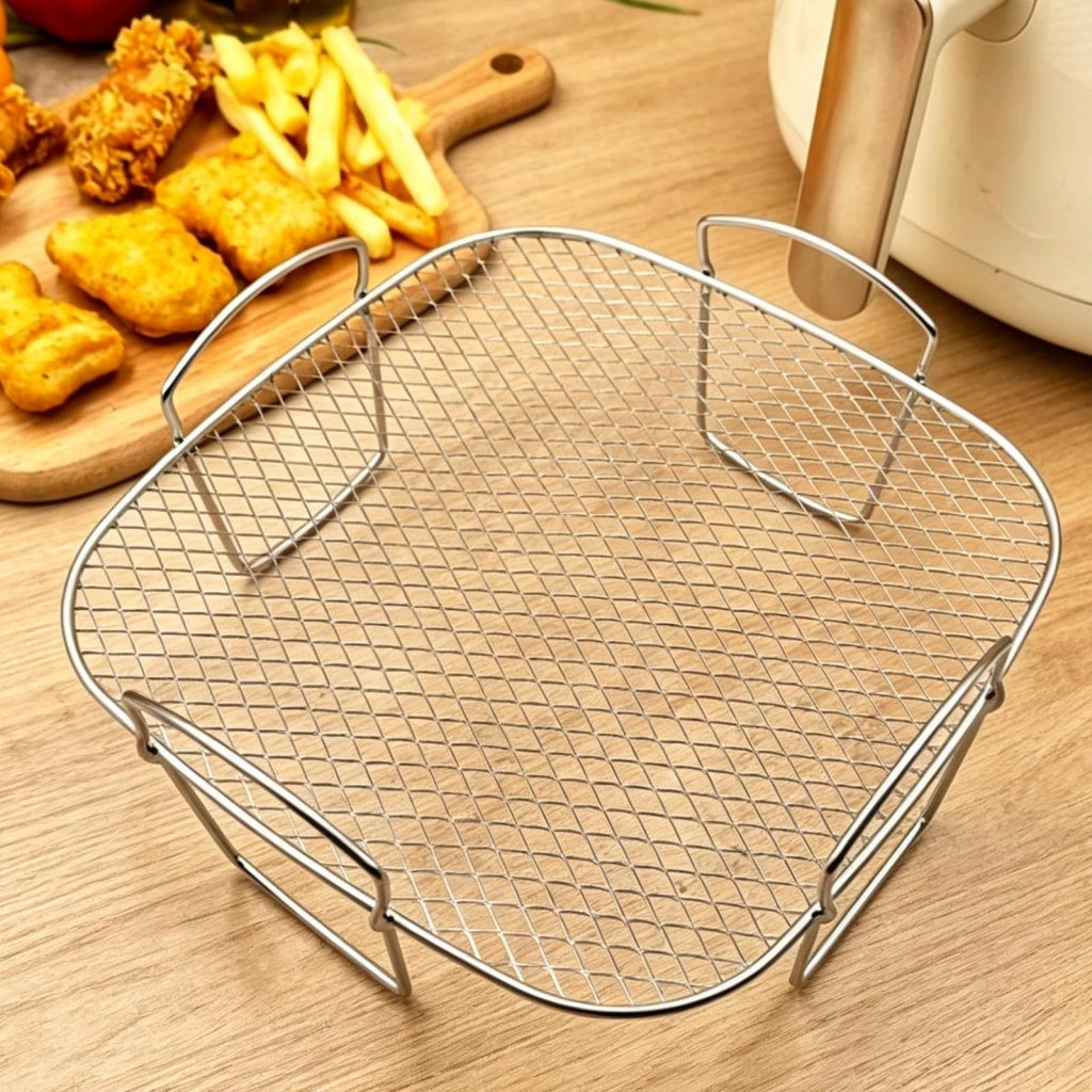 Griglia per friggitrice ad aria, in acciaio inossidabile, dimensioni 20,5x20,5x9 cm