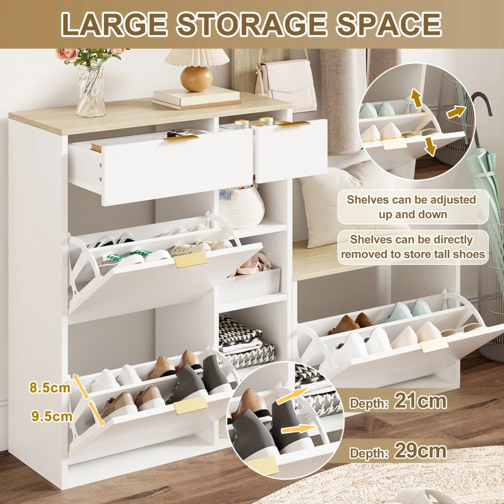 Mobile Ingresso 4 Pezzi con Scarpiera e Panca - 130x30x174 cm - Bianco Naturale