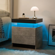 Comodino Moderno con Luci LED Regolabili e 2 Cassetti Grigio per Camera da Letto