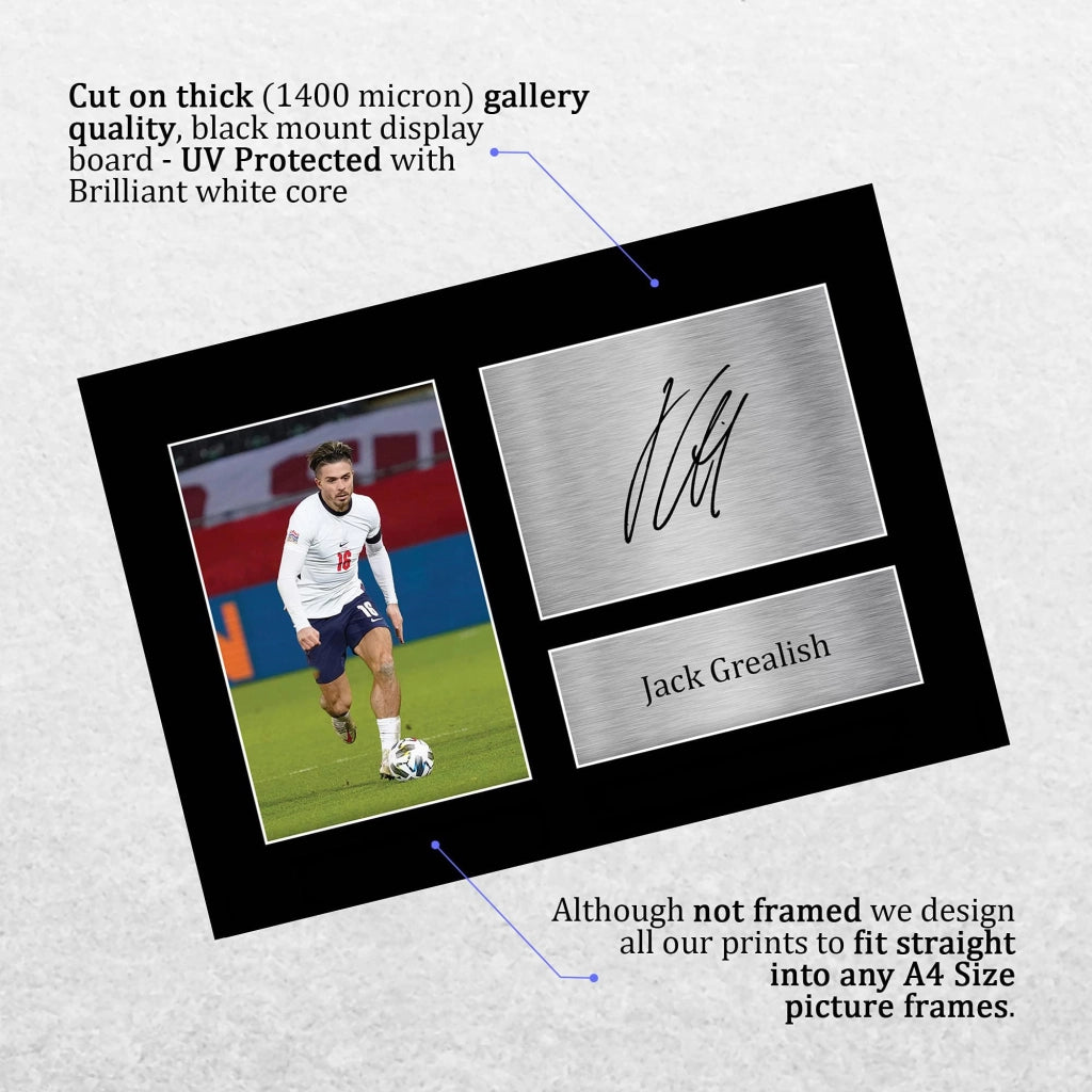 A4, ritratto di Jack Grealish, nazionale inglese – autografato a mano, stampato, per i fan