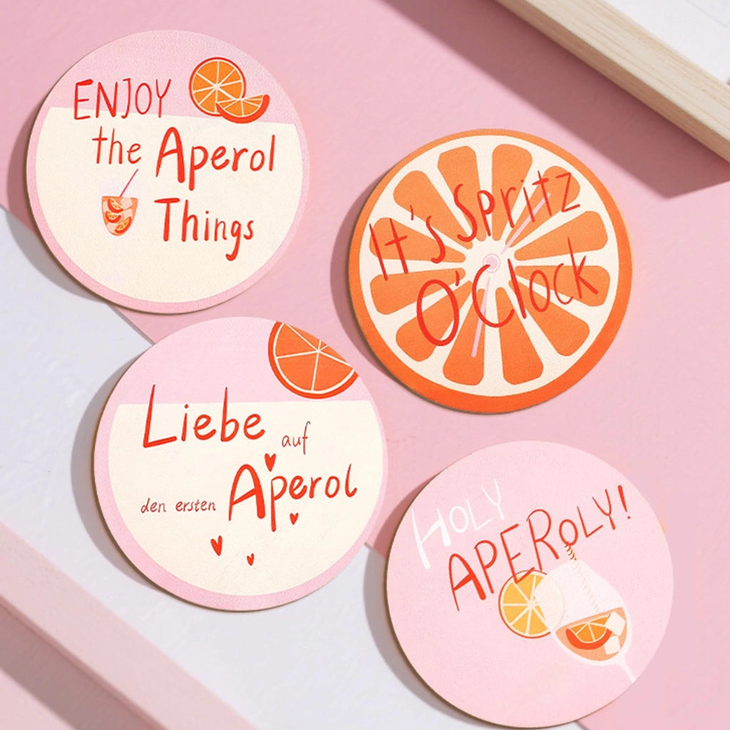 6 sottobicchieri in feltro con logo Aperol, diametro 10 cm, accessori per cocktail