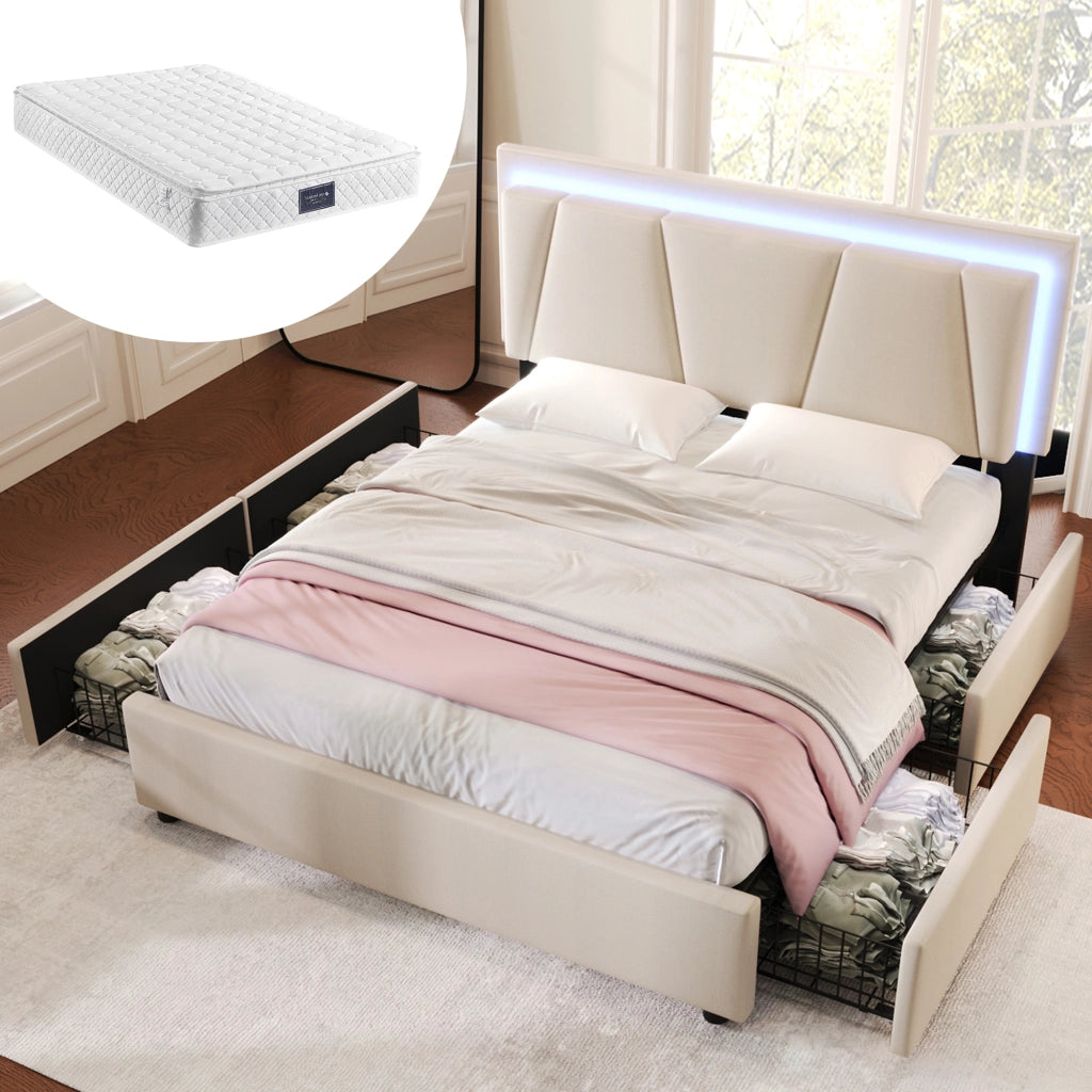 Letto singolo con cassetti 90 ¡Á 200 cm con LED testiera regolabile e rete a doghe in legno grigio