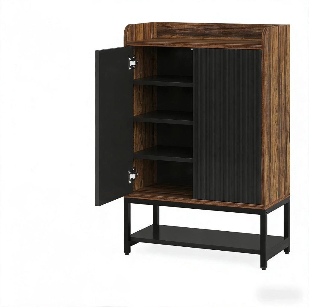 Mobile scarpiera 73 x 35 x 105 cm nero e marrone rustico in metallo e pannelli