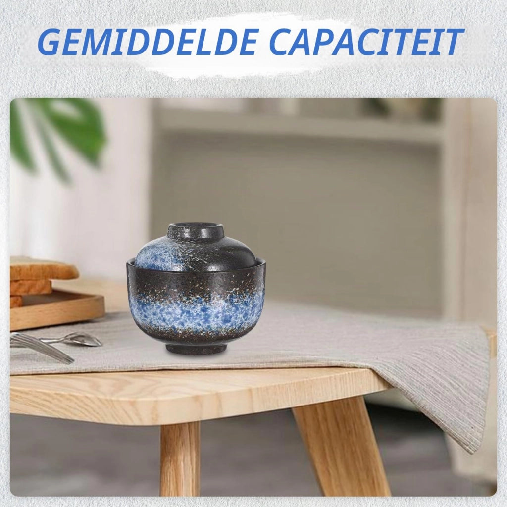 Ciotola in Vetroceramica per miso con coperchio, 10,4 cm, di produzione giapponese, ideale per zuppe e dessert