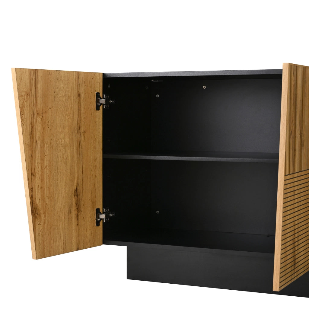Credenza 160 × 40 × 72 cm con ripiano regolabile in pannello di particelle nero e legno per soggiorno e sala da pranzo