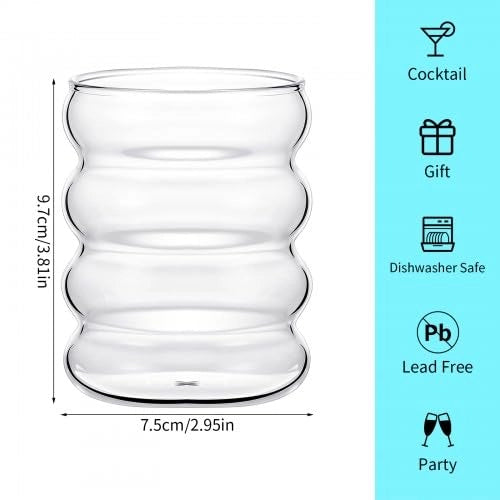 Bicchieri da bevanda da 300 ml, in vetro borosilicato, forma ondulata, confezione da 2 pezzi, trasparenti