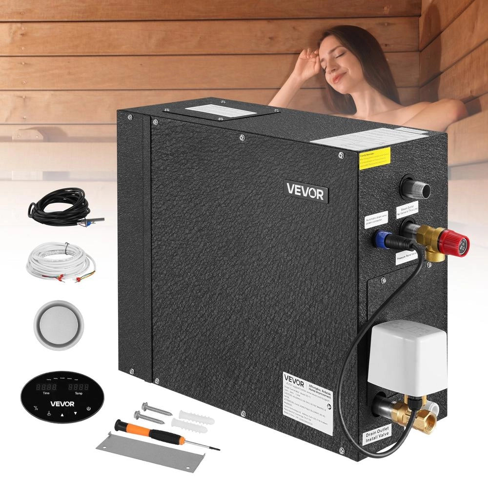 Generatore di vapore DO-75 da 7,5 kW per sauna e bagno turco in acciaio nero con controller e scarico automatico per uso domestico