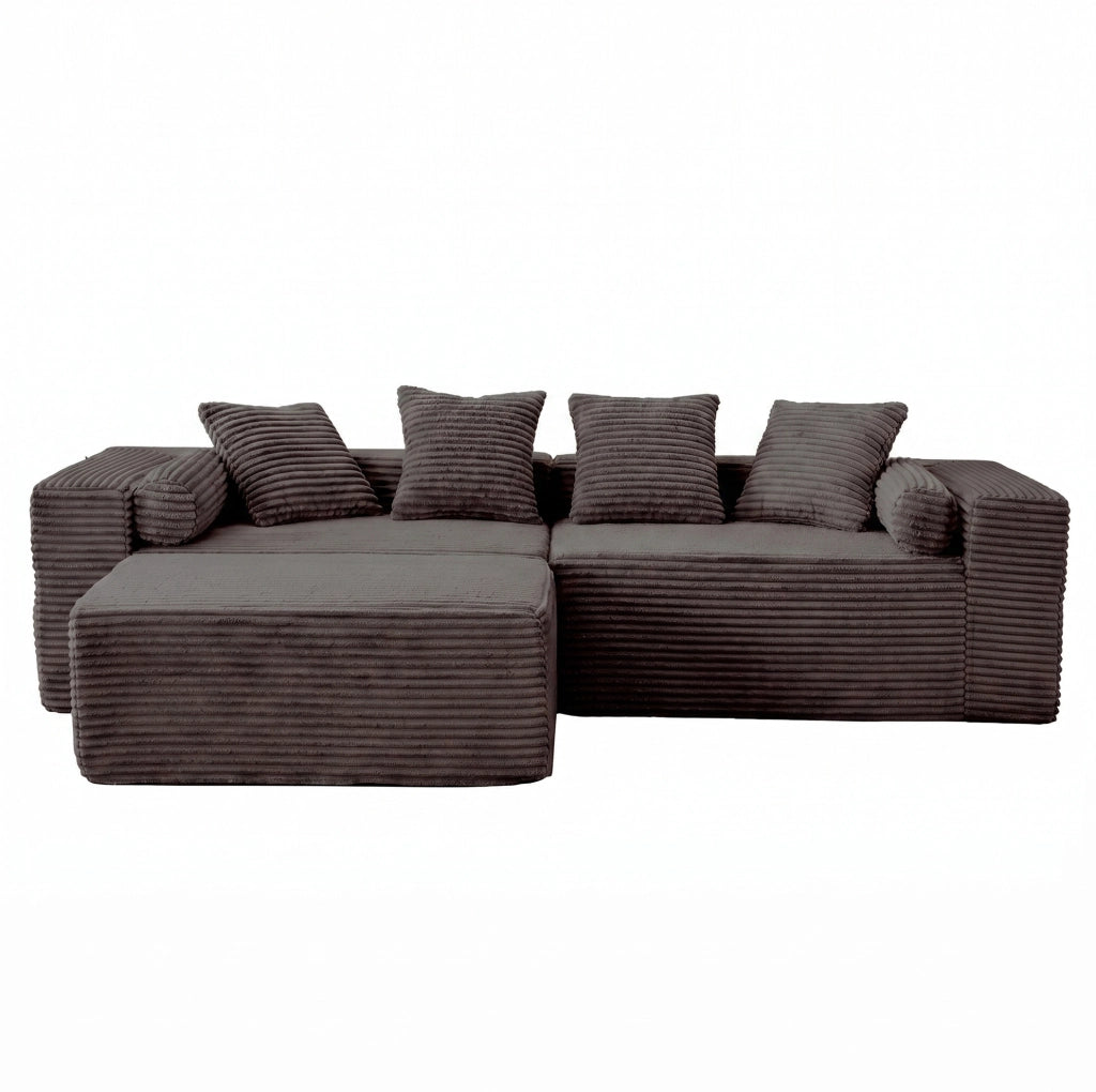 Divano modulare nero a 3 elementi con chaise longue