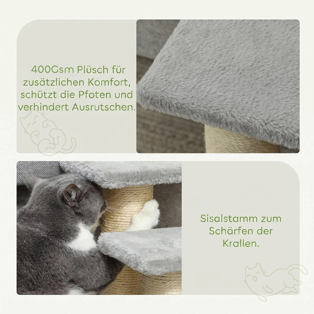 Scala per cani e gatti 3 gradini, plush grigio, per letto e divano, robusta e facile da usare, altezza 34 cm