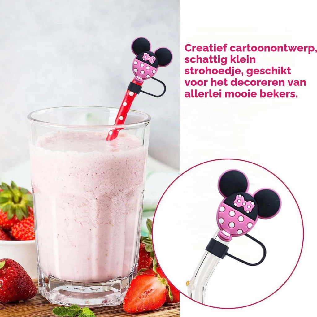 Set di 10 cannucce in silicone a forma di topolino, adatte a cannucce da 10 mm