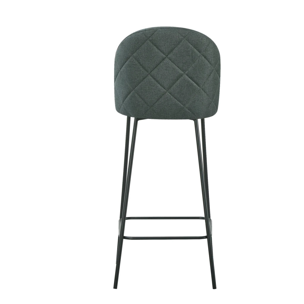 Set 4 Sgabelli VIDIA in Tessuto Verde Oliva con Gambe Nere, Schienale Imbottito e Poggiapiedi