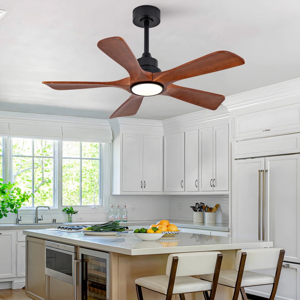 Ventilatore da soffitto da 106,6 cm con luce e telecomando, nero/noce, per soggiorno
