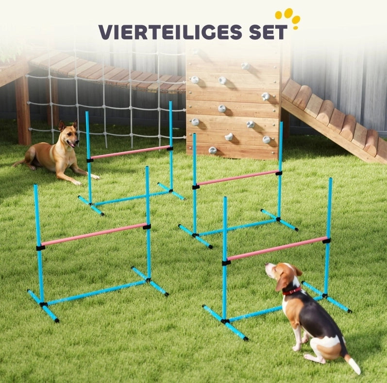 Set agility per cani regolabile in altezza, azzurro, con borsa