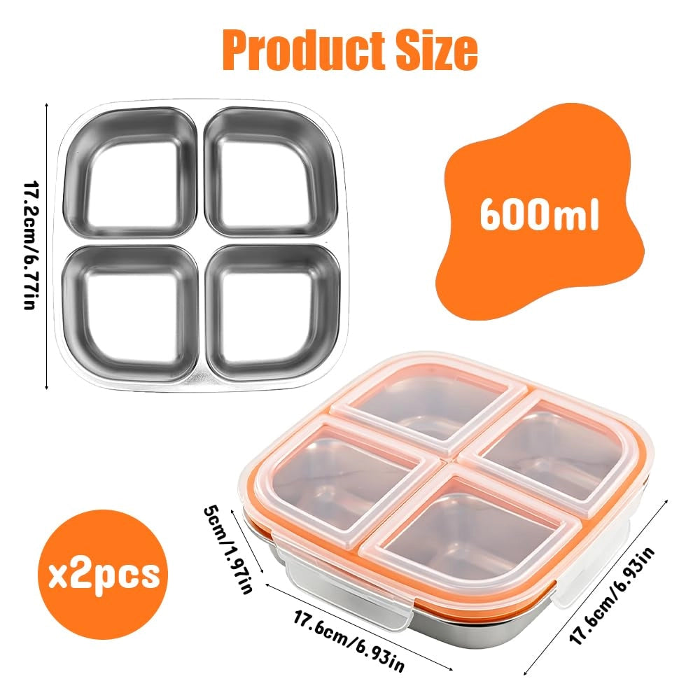 Contenitore per snack con scomparti, set da 2, in acciaio inossidabile, capacità 600 ml, a prova di perdite
