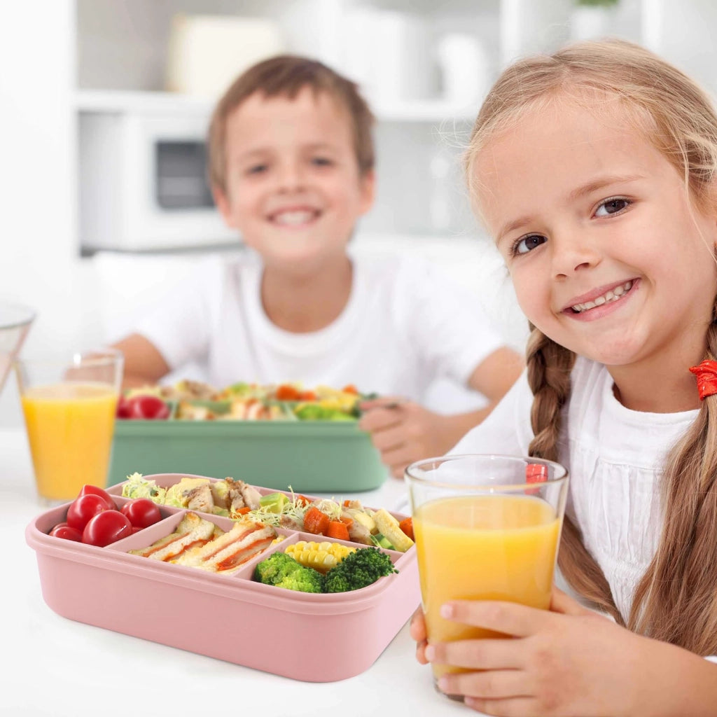 Contenitore per alimenti Bento, capacità 1400 ml, con 4 scomparti, a prova di perdite, senza BPA, colore rosa