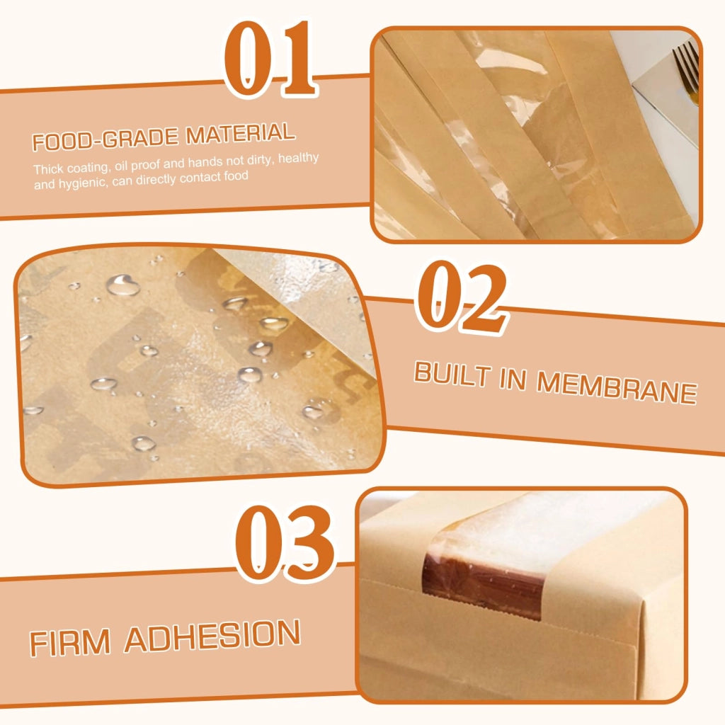 50 sacchetti di carta kraft grandi con finestra, dimensioni 35x21x9 cm