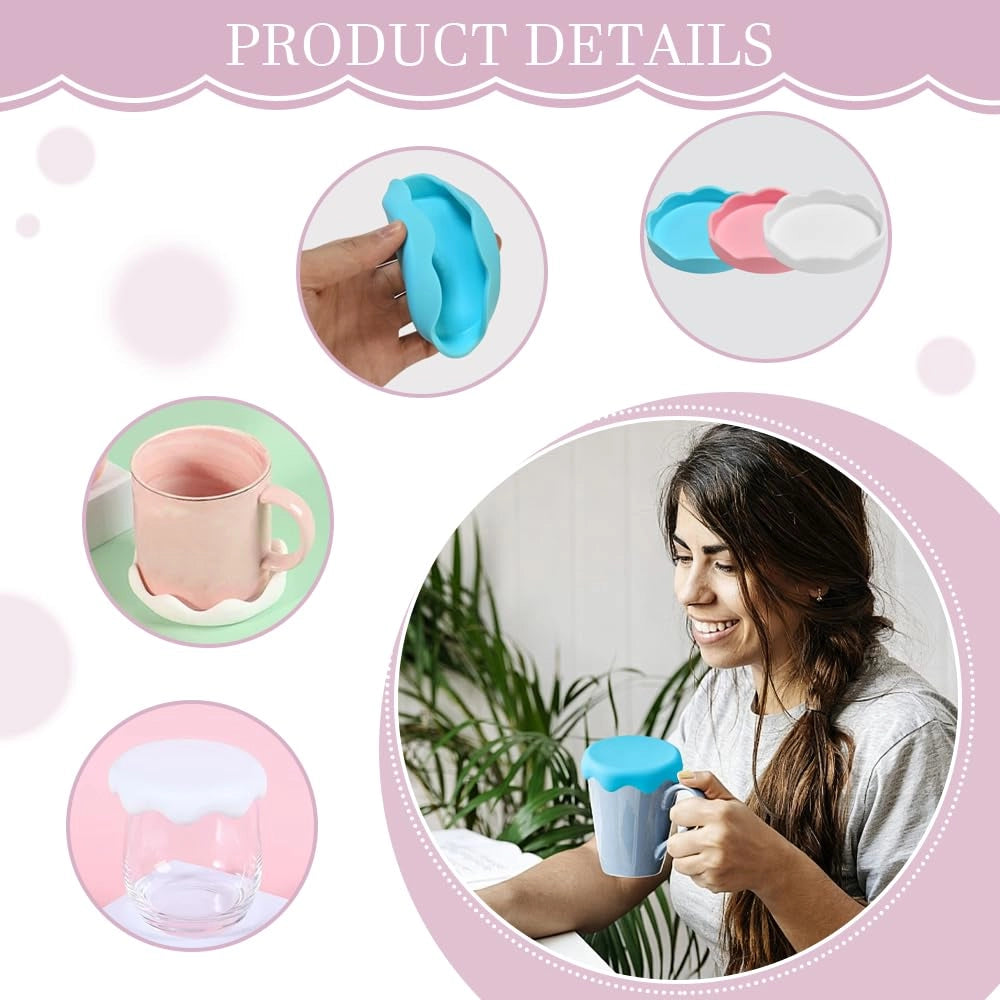 3 pezzi coperchi per tazze in silicone Snowscape, riutilizzabili, antipolvere, a prova di perdite, 90 mm, per tazze, bicchieri, lattine, yogurt e panna
