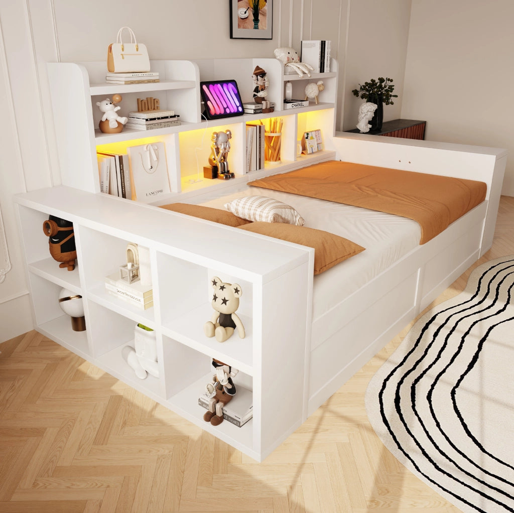 Divano letto multifunzione 90x200 cm con LED e contenitore