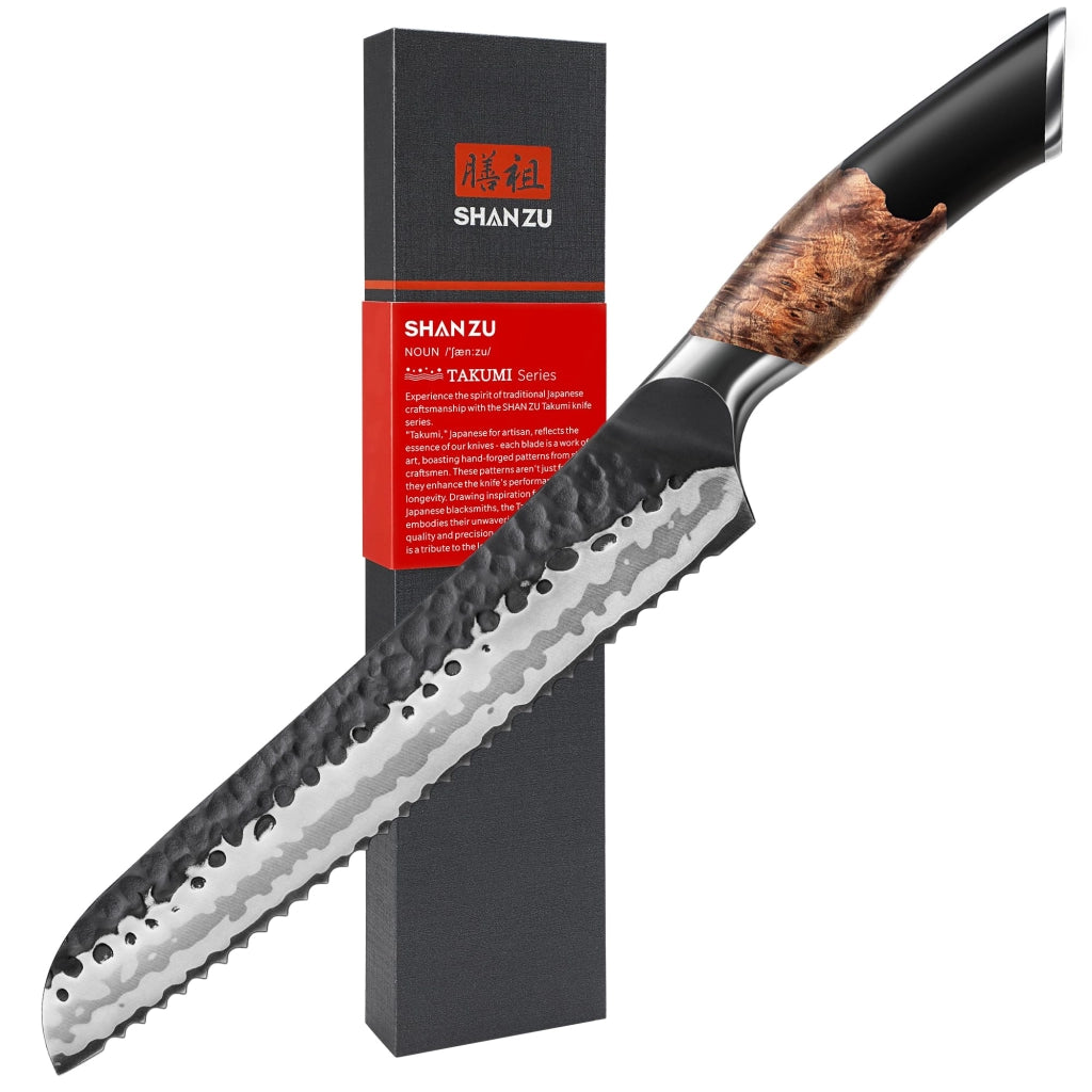Coltello da pane, 20 cm, 7 strati, acciaio inossidabile, manico in legno di acero