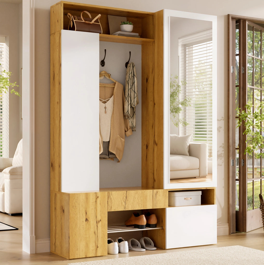 Mobile ingresso in MDF con specchio, scarpiera e appendiabiti
