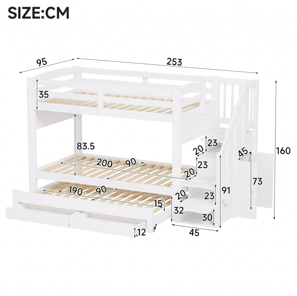 Letto a castello 90x200 cm con letto estraibile e armadio