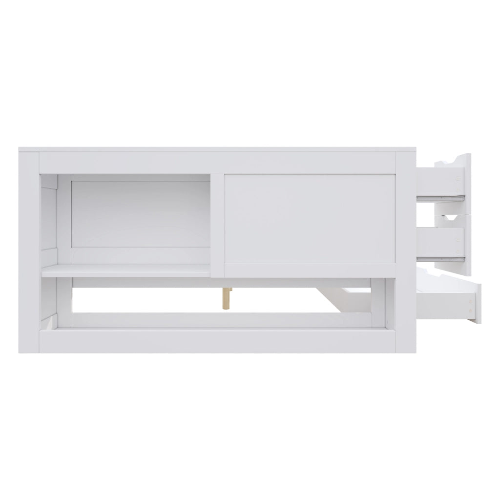 Struttura letto multifunzione 140 × 200 cm con rete a doghe in MDF bianco con cassetti armadi e comodino